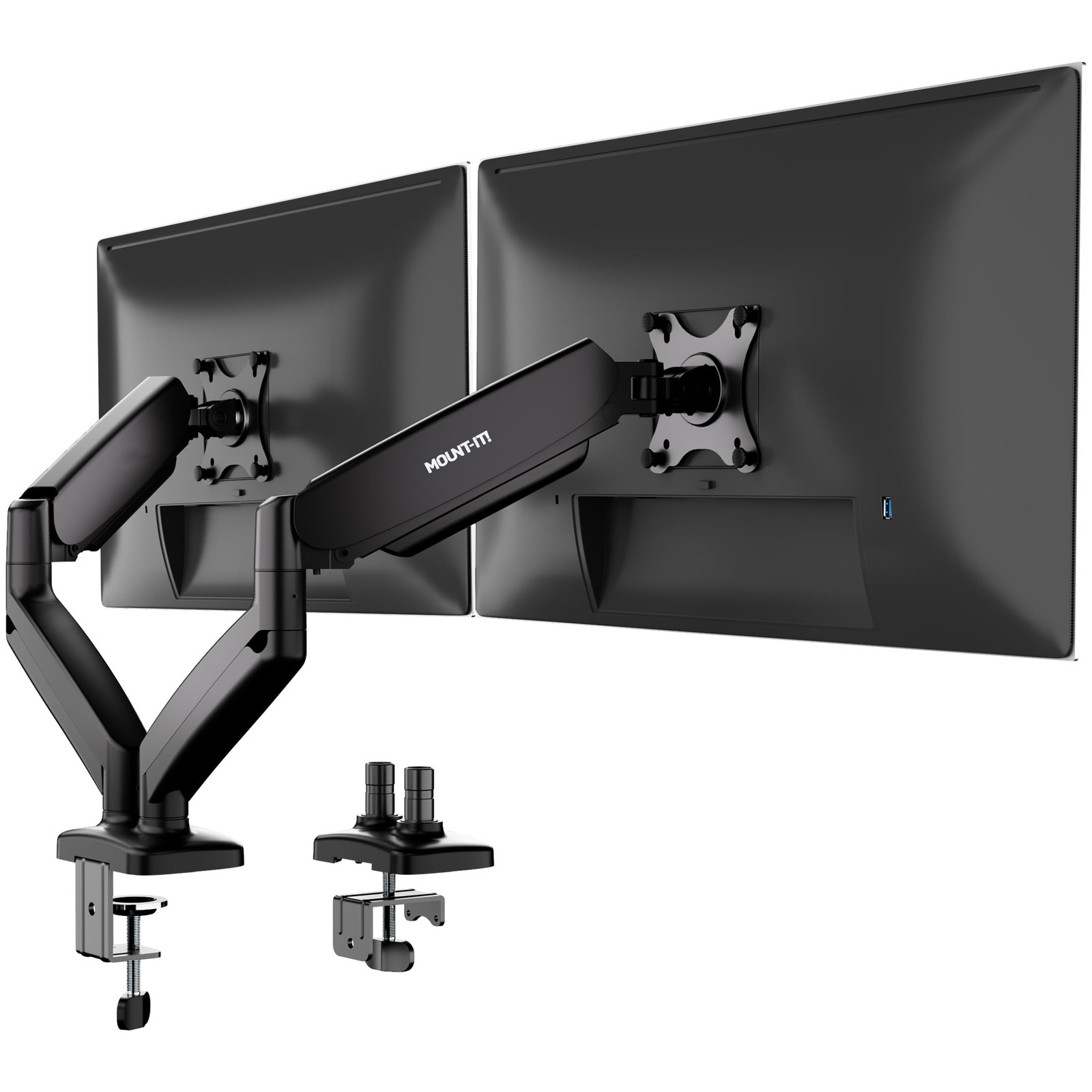 Mount-It Dual Monitor Desk Mount, 13-32", 17.6 lbs Each Two independent gas ..
