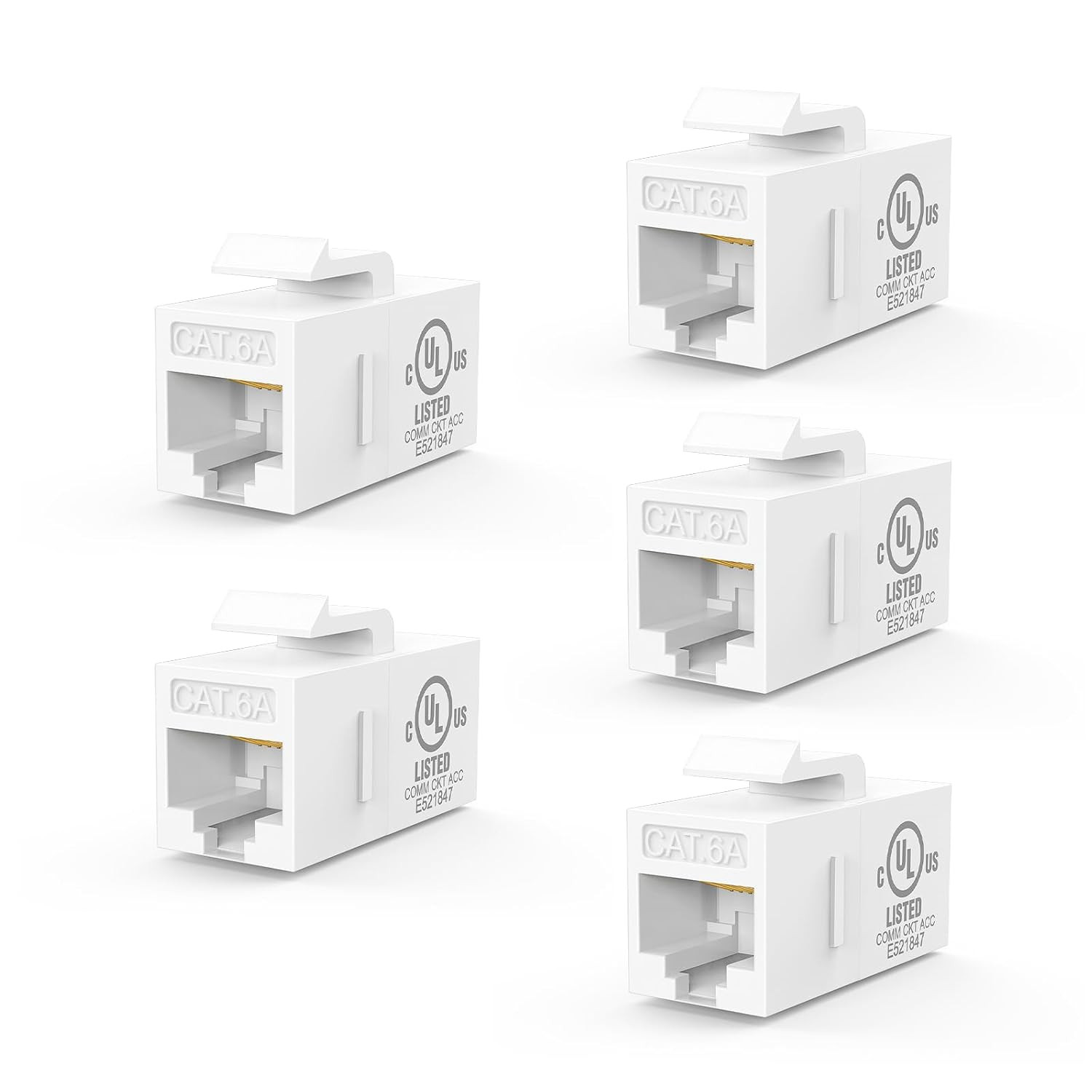 UL Listed CAT6A Keystone Coupler Poe, White, 5-Pack