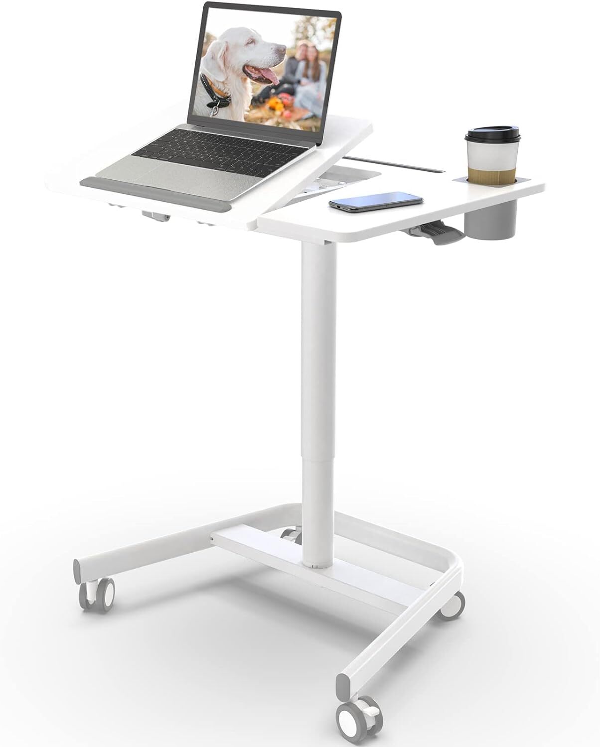 JOY worker Mobile Standing Desk, Height Adjustable Table, 60° Tiltable White 