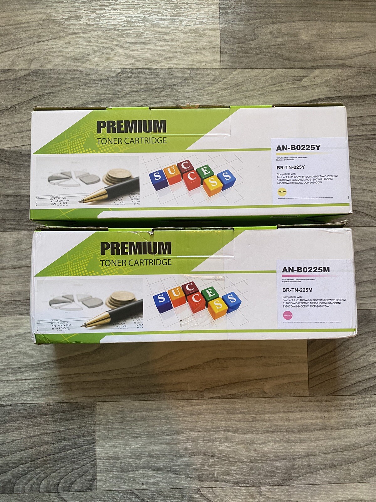 Lot Of 2 Premium Toner Cartridge For Brother BR-TN-225 Magenta & Yellow Bundle
