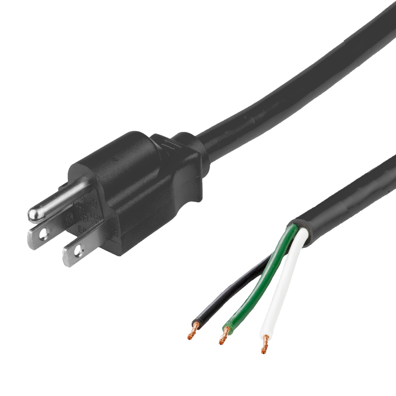 NACC Power Whip NEMA 5-15P to Open Ended 2 ROJ 1/4 Strip 10A 125V - B