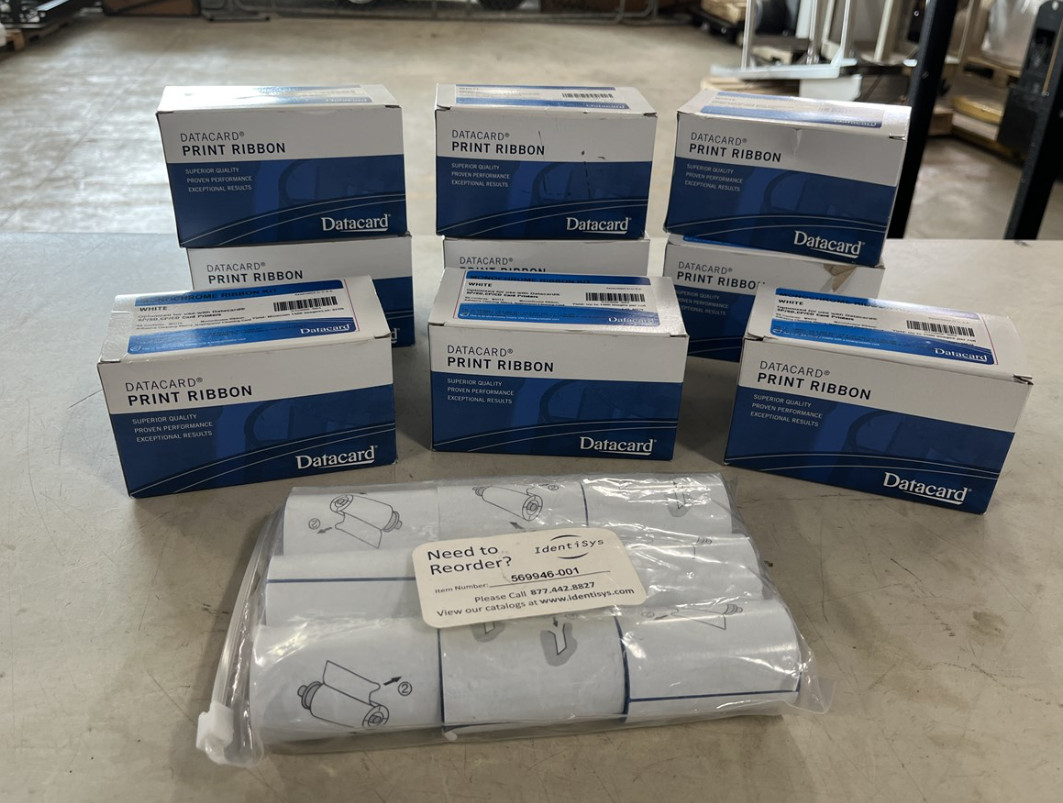 LOT OF 9 Entrust Datacard 532000-004 White Monochrome Ribbon + Cleaning Sleeves