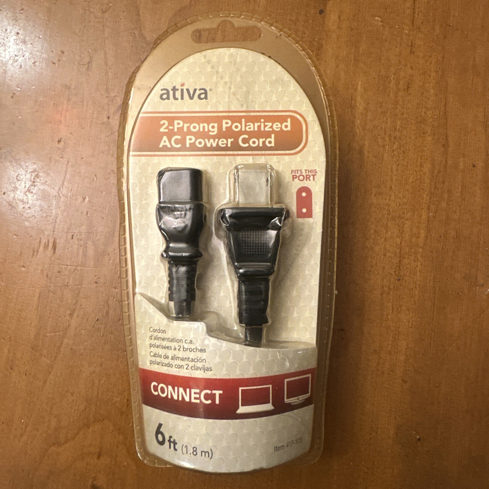Ativa Polarized 6FT AC Power Cord Cable 2-Prong