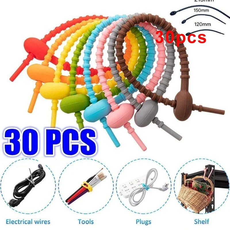 30PCS Silicone Cable Organizers - Reusable Cord Ties for Earphones, Wires 