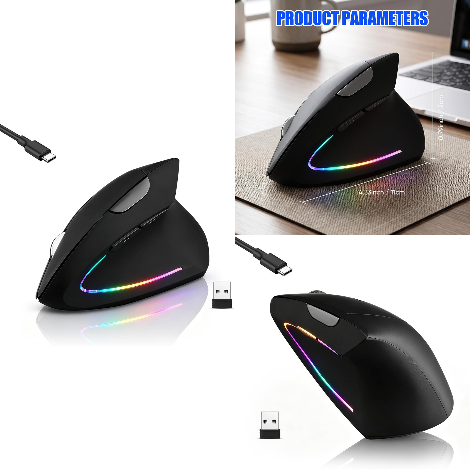 Wireless Bluetooth Ergonomic Vertical Mouse, Rechargeable Silent Slim Laptop