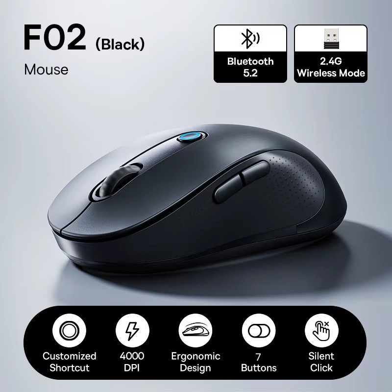 Baseus F02 Wireless Mouse Bluetooth 5.2 2.4G 4000DPI Silent Ergonomic Laptop PC