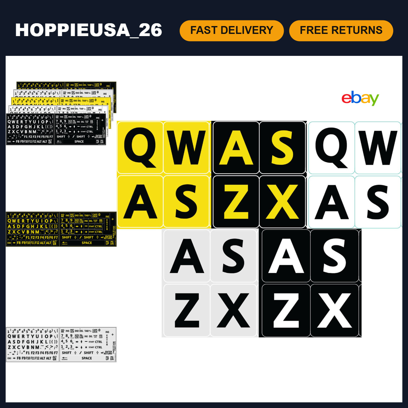 Large Print Keyboard Stickers - 5 Colors, Bold Letters, Easy to Read, US Layout