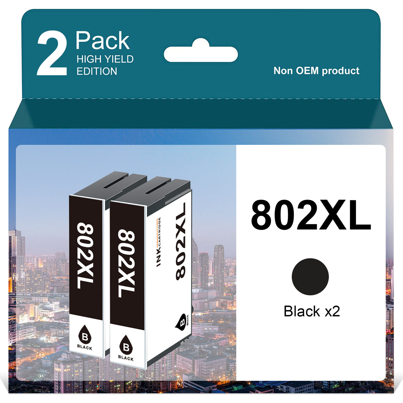 2PK 802XL Black Ink Cartridges For Epson WorkForce WF-4720 WF-4730 WF-4734