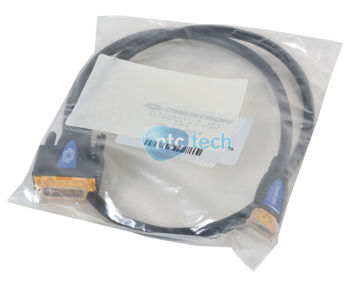 New Crestron CBL-HD-DVI-3 Certified HDMI to DVI Interface Cable 2201654