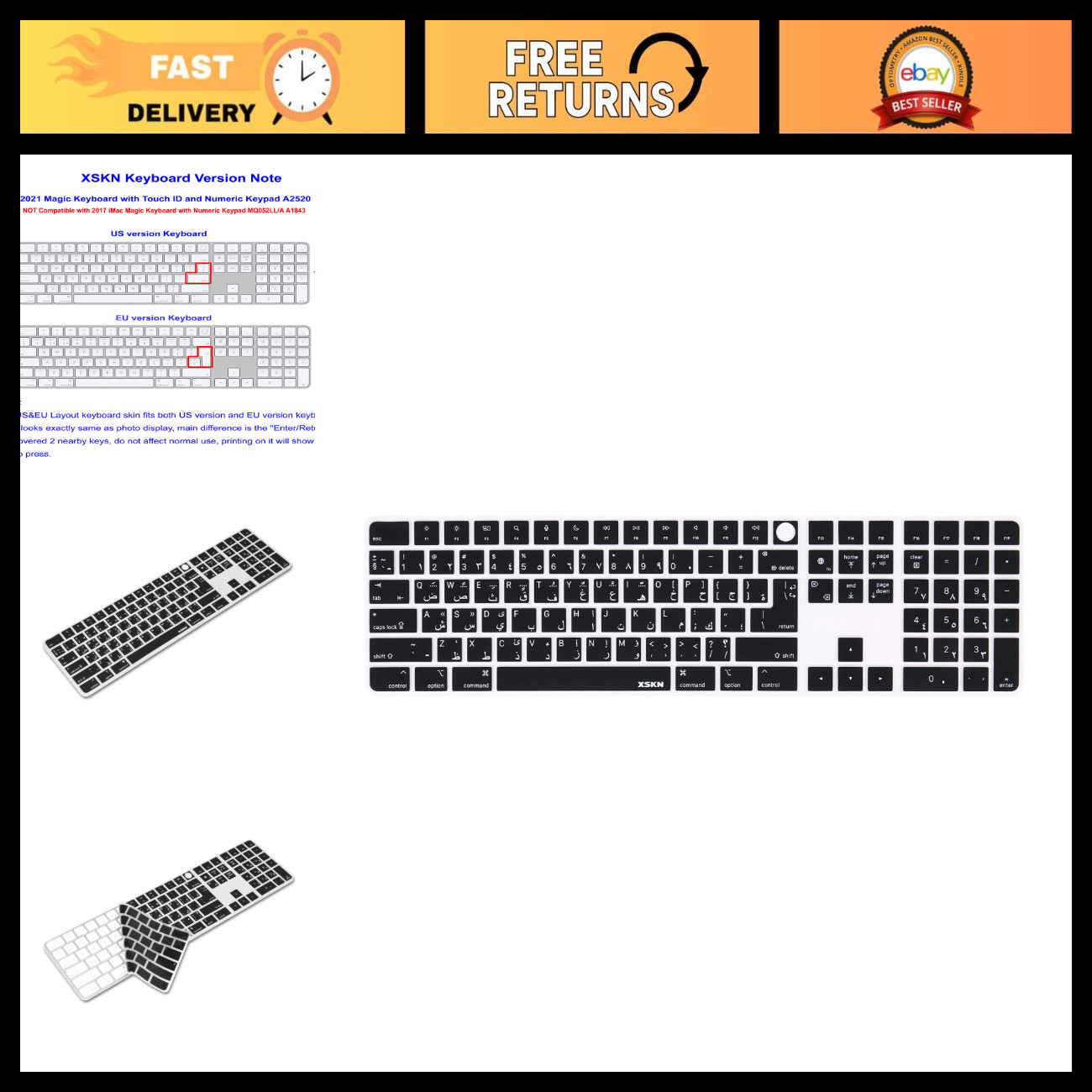 Arabic Black Silicone Keyboard Cover for 2021 iMac M1 Magic Keyboard - Touch ID