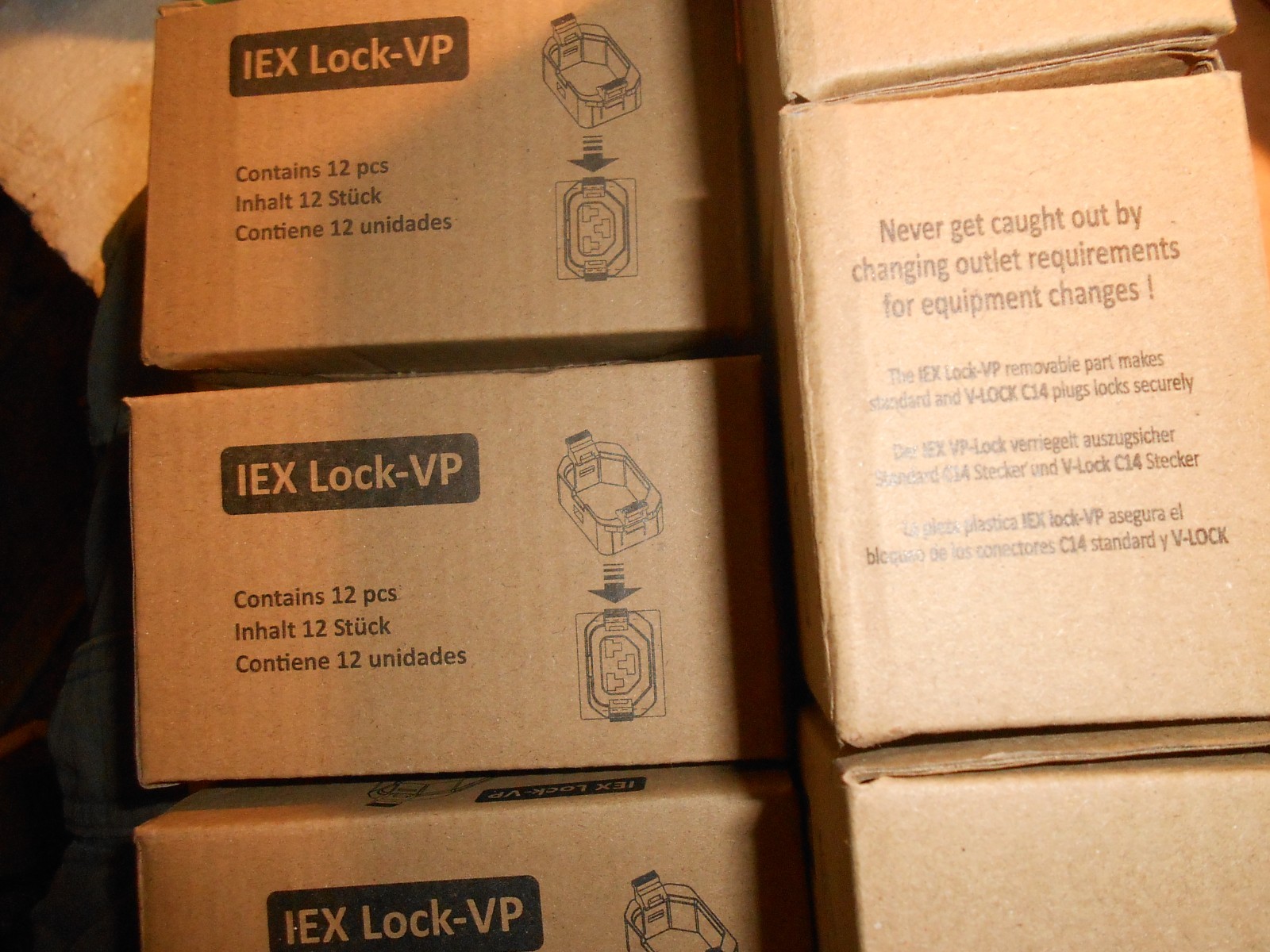 LOT OF 6 BOXES OF 12  IEX LOCK-VP   V-LOCK C-14 ADAPTERS
