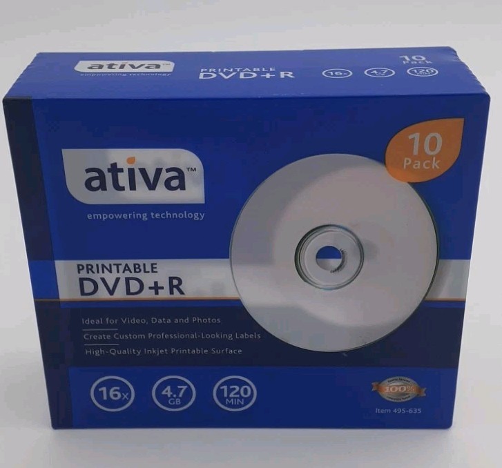 Ativa Printable DVD+R  10 Pack Sealed 120 Min