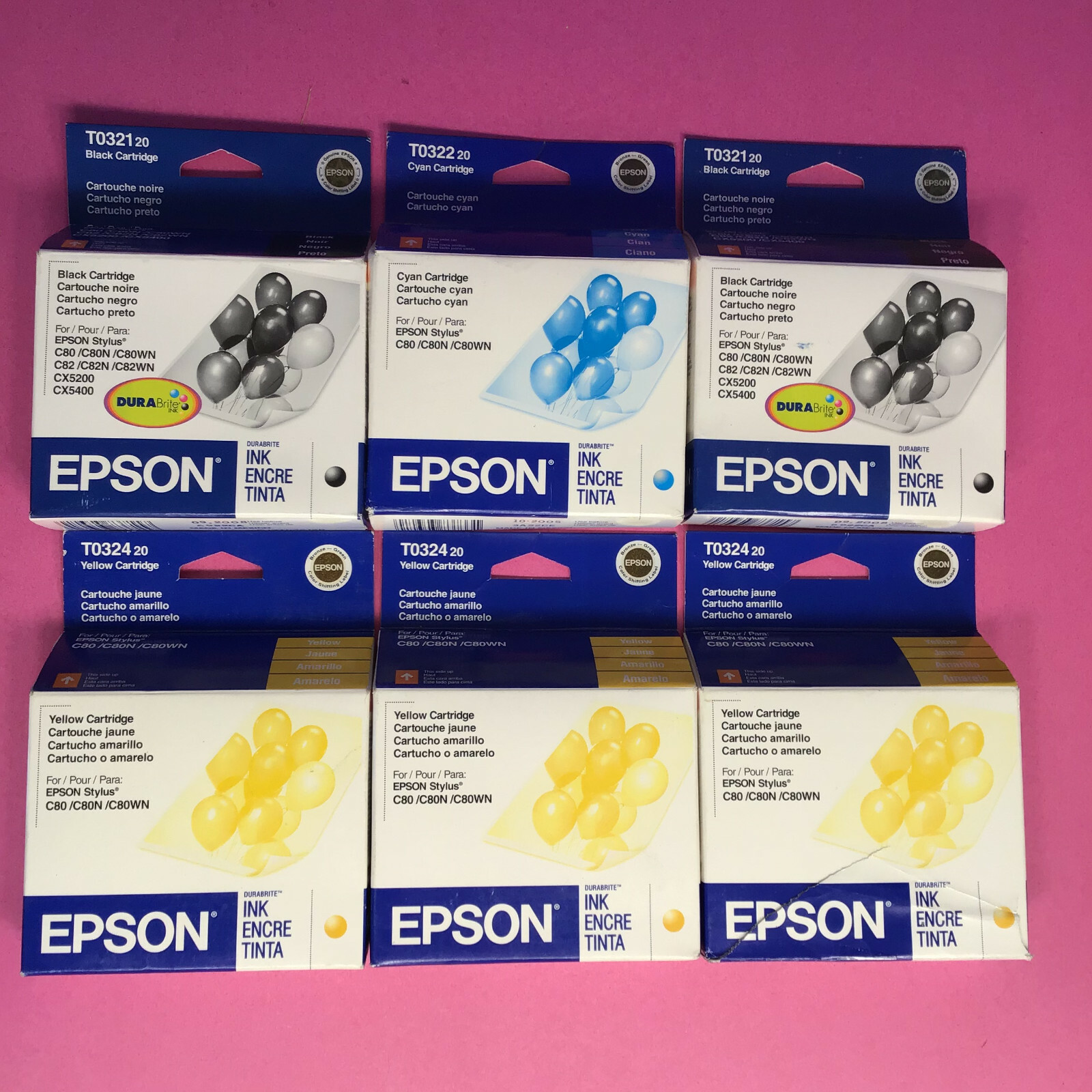 Lot of 6 New In Package Epson T0321-20 T0322-20 T00324-20 Expired Ink Cartridge