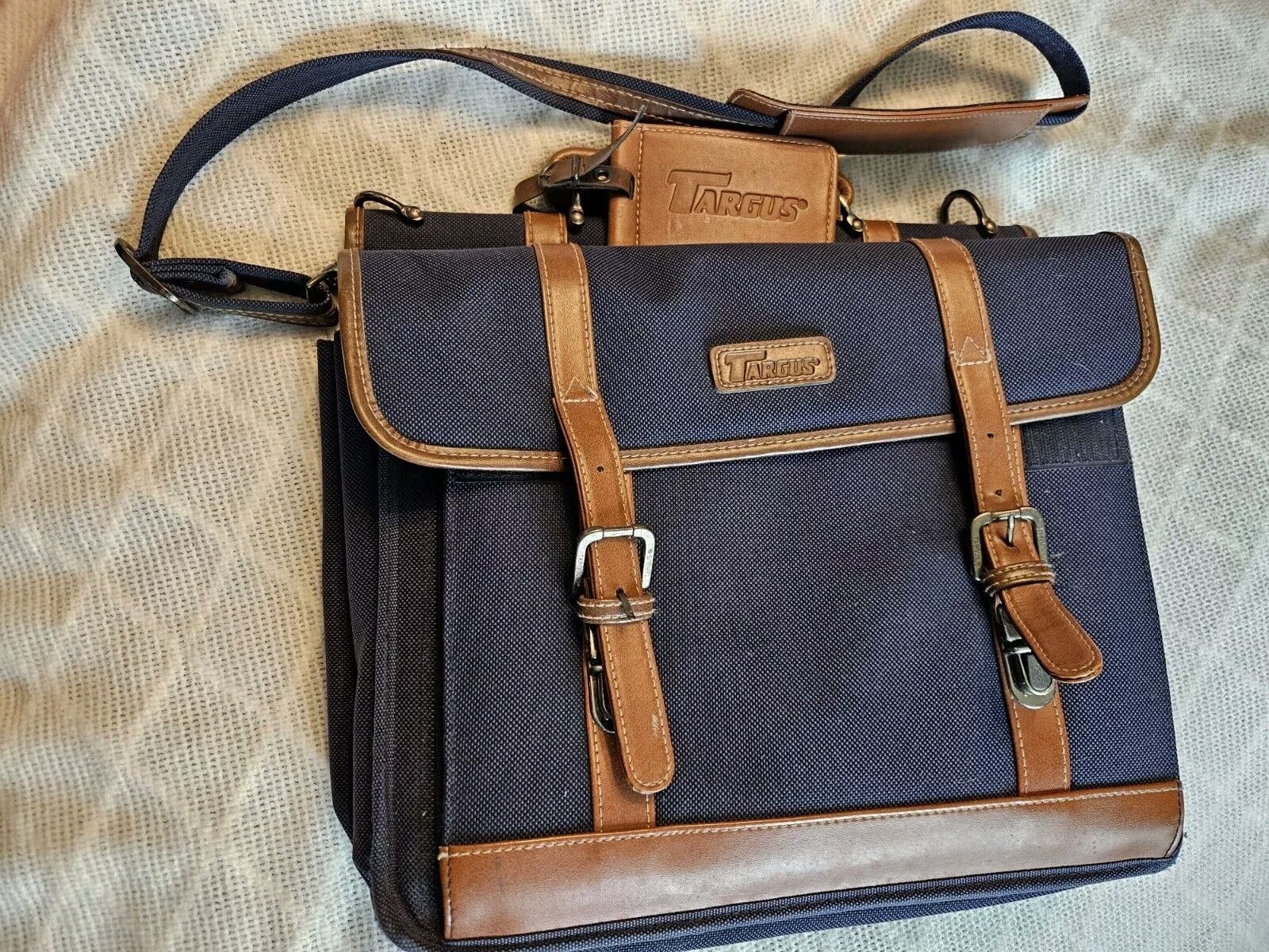 Retro Targus Laptop bag Vintage Leather Cloth Blue Brown - EUC - Gently Used