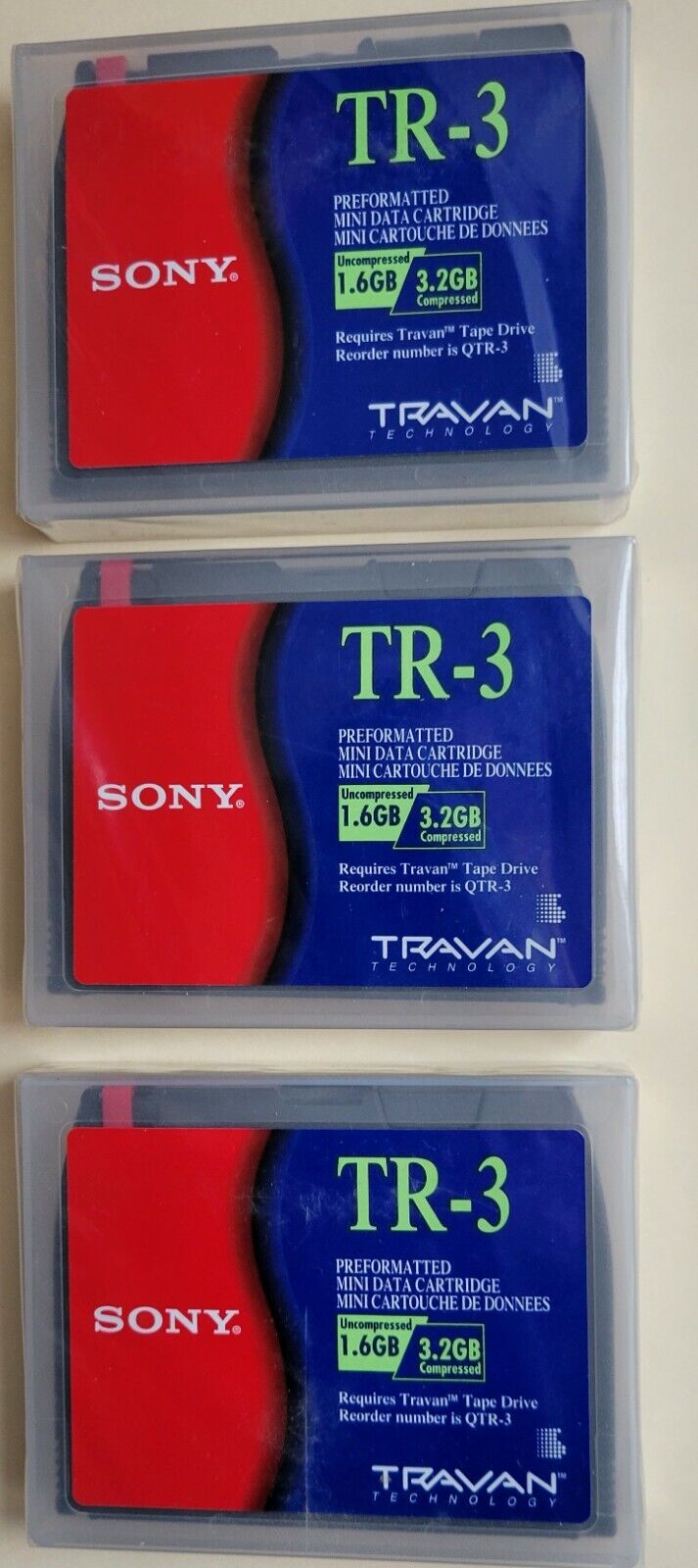3 Sony Travan TR-3 Mini Data Cartridge 1.6/3.2Gb new (not imation 3m maxell)