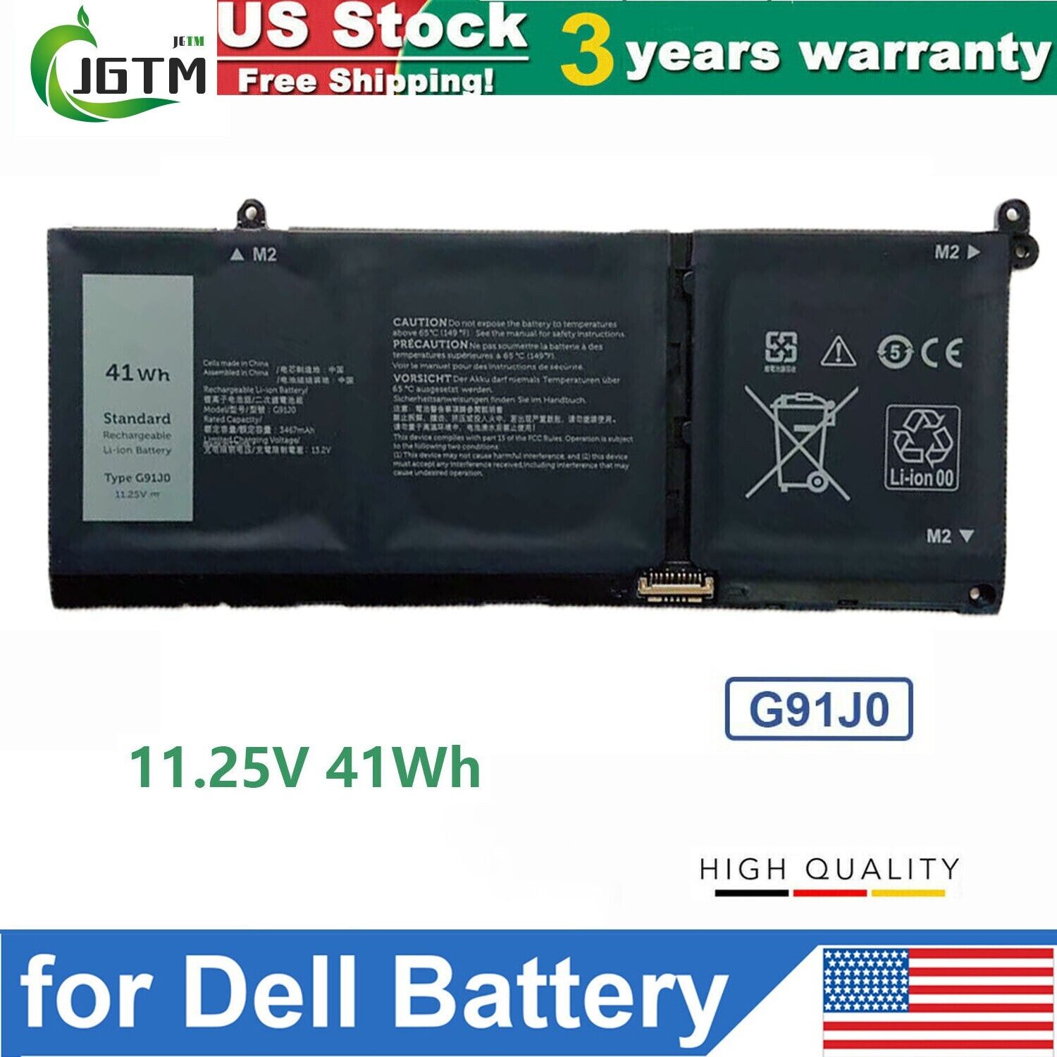 G91J0 Battery For Dell Latitude 3320 3420 3520 Inspiron 5310 5410 41Wh 11.25V US