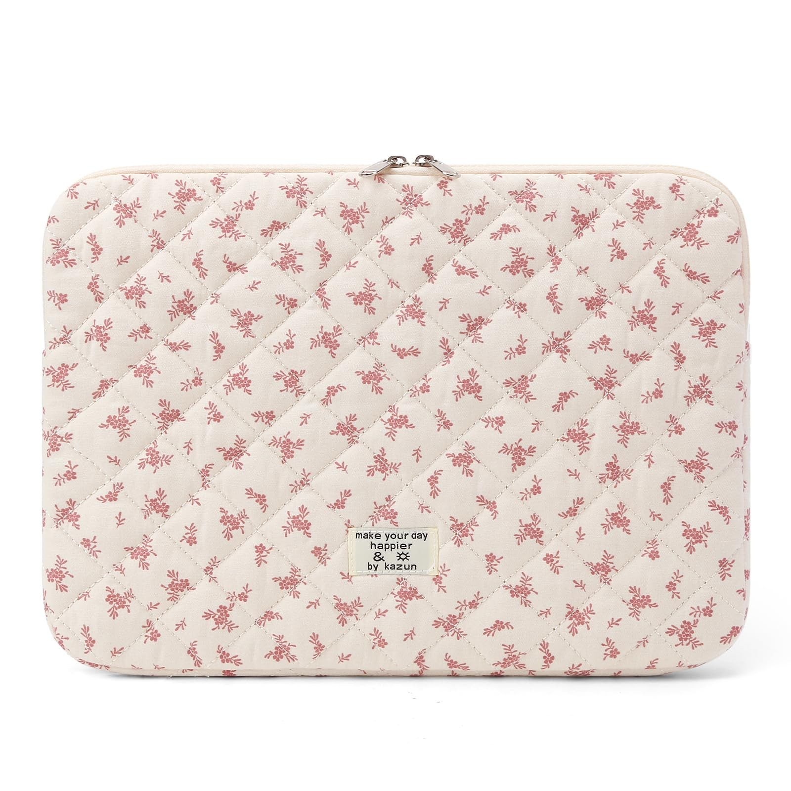 1515.6 Inch Puffy Quilted Laptop Sleeve Floral Case Compatible MacBook Pink