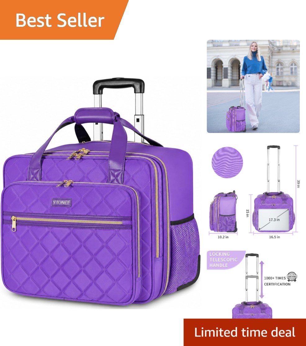 Water-Resistant 17.3-Inch Rolling Laptop Bag for Women - Large Capacity Purple