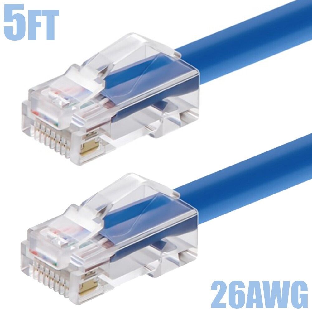 5FT CAT6A RJ45 Network LAN Ethernet Non-Boot Cable Cord 26AWG Copper Blue