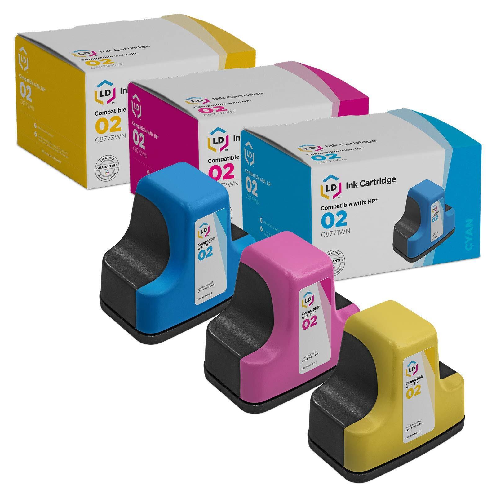 LD 3PK Replacement HP 02 Ink Cartridges CMY PhotoSmart C5180 C6180 C6280 C7250