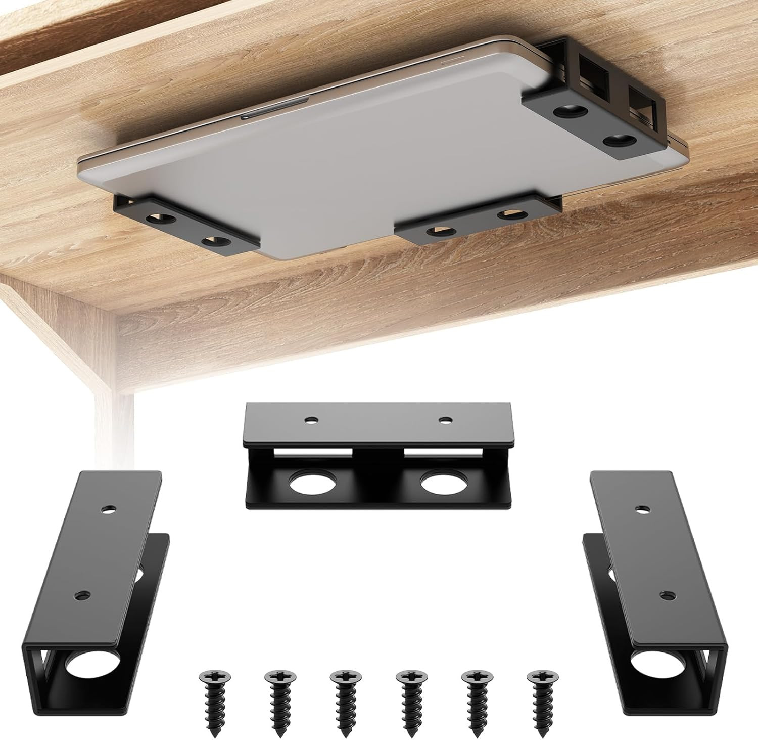 3PCS Under Desk Laptop Mount Adjustable Steel Holder Shelf with Silicone Pads