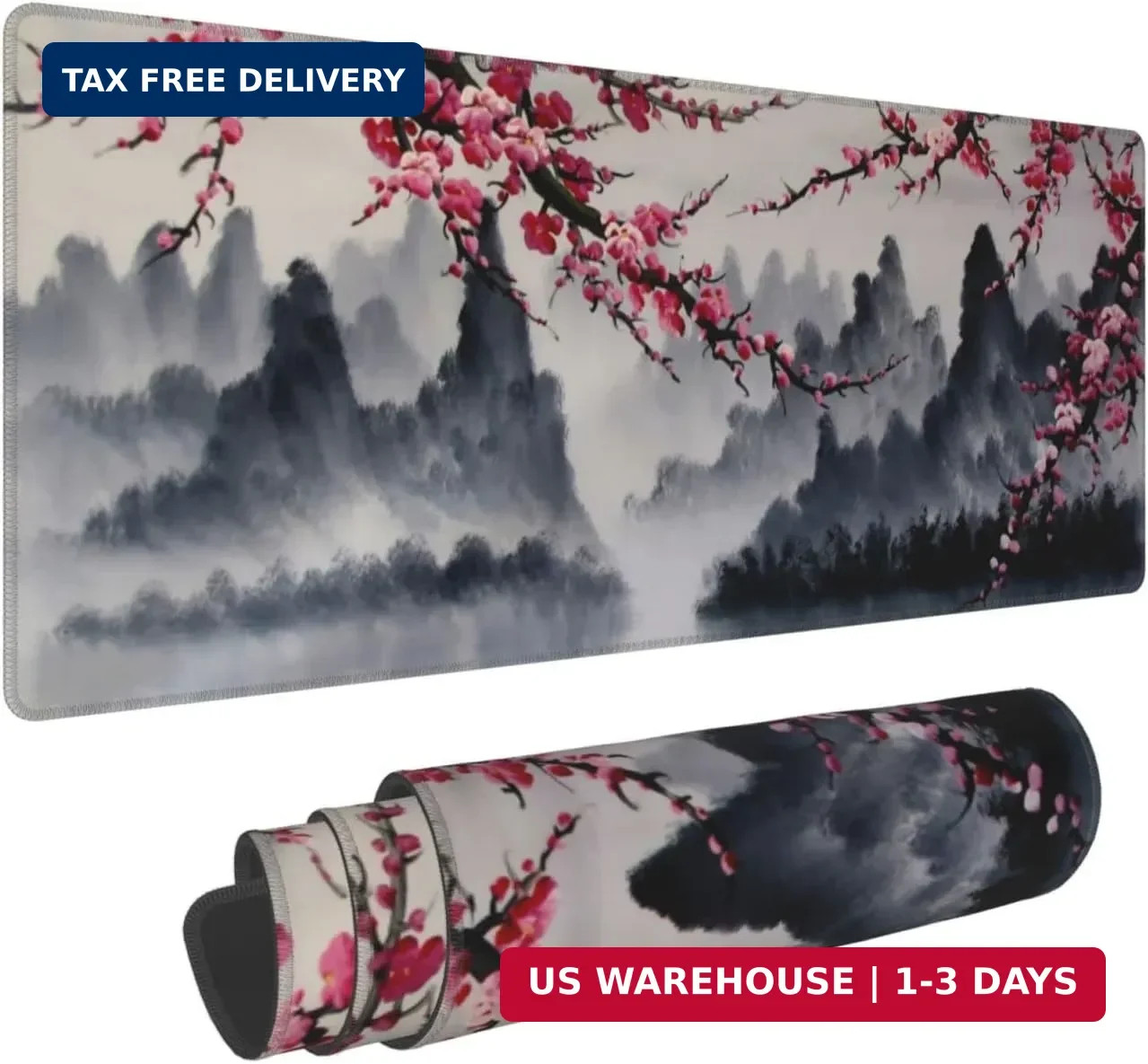 Japanese Sakura Watercolor Painting Extended Mouse Pad 31.5x11.8 Inch Cherry Blo