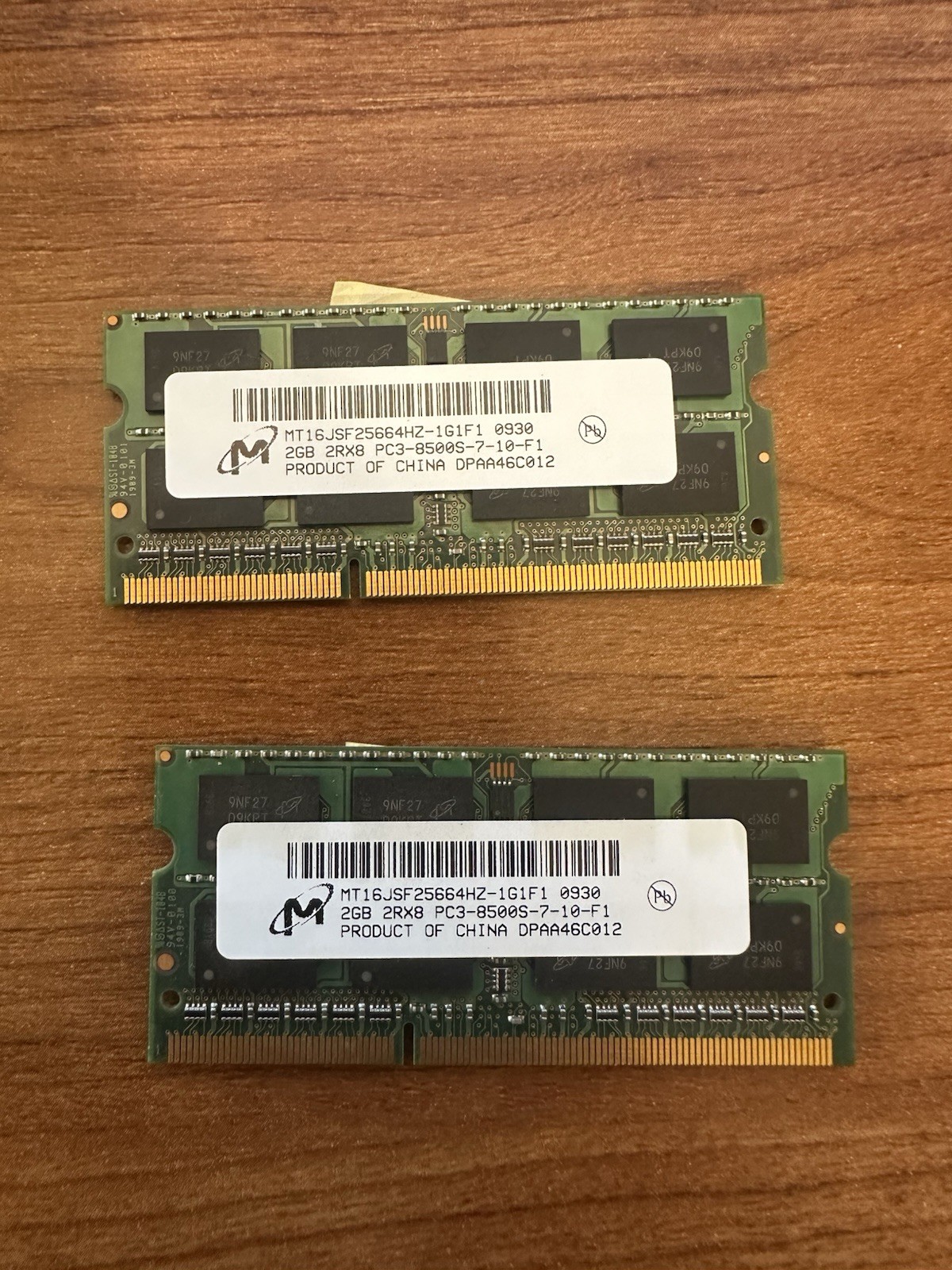 Micron 2GB 2Rx8 PC3-8500S-7-10-F1 RAM Memory Module X 2pcs