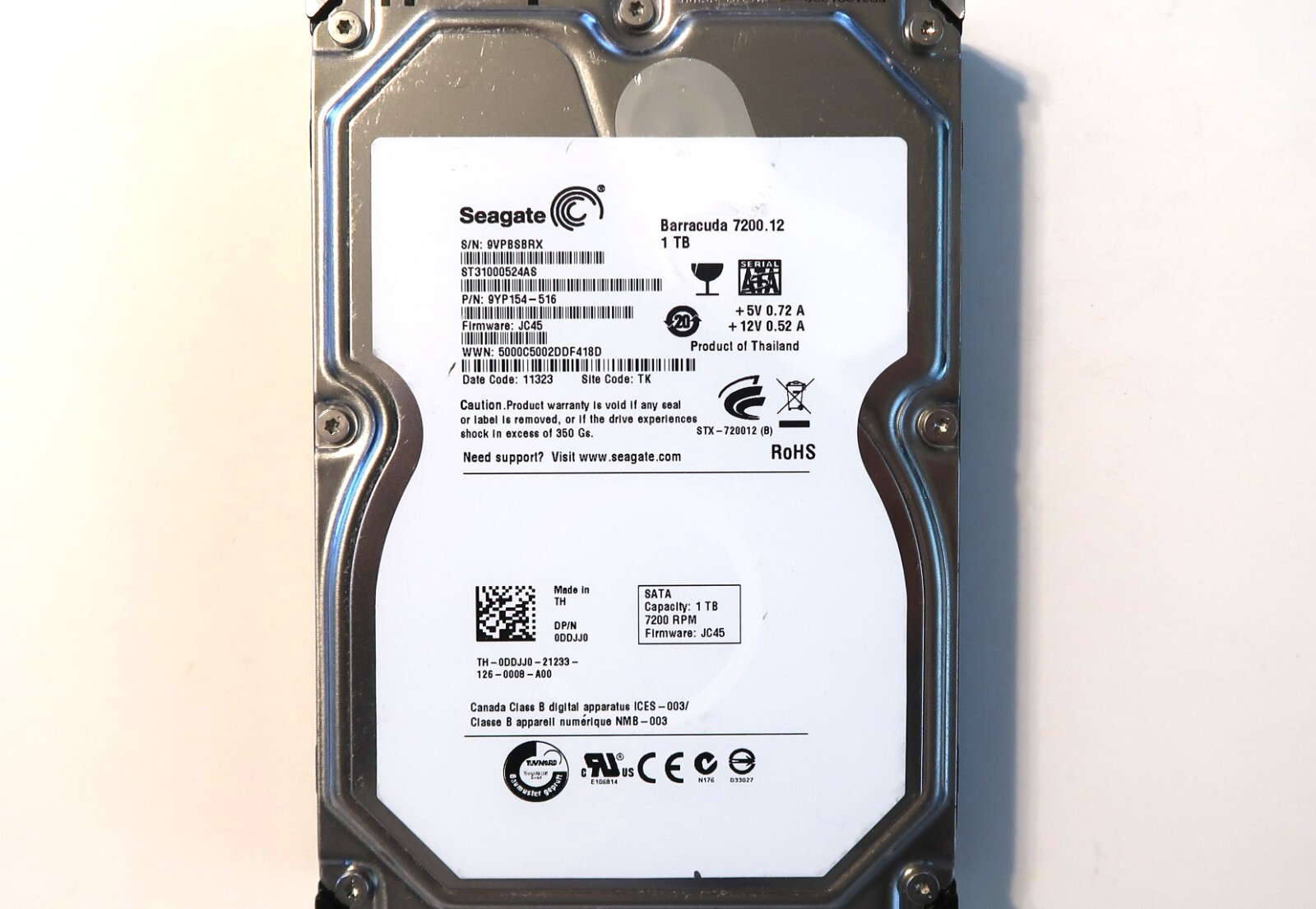 Seagate ST31000524AS 9YP154-516 JC45 TK (9VP) Thailand 1.0TB 3.5" Sata FEB/2011