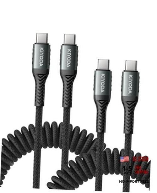 Cable Coiled 3FT 2Pack, Braided Type C Charger 3FT - 2Pack Black USB C to USB C