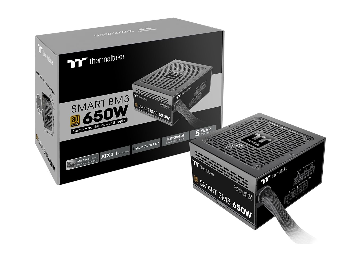 Thermaltake Smart BM3 650W 80Plus Bronze ATX 3.1 & PCIE 5 Ready Semi-Modular ...
