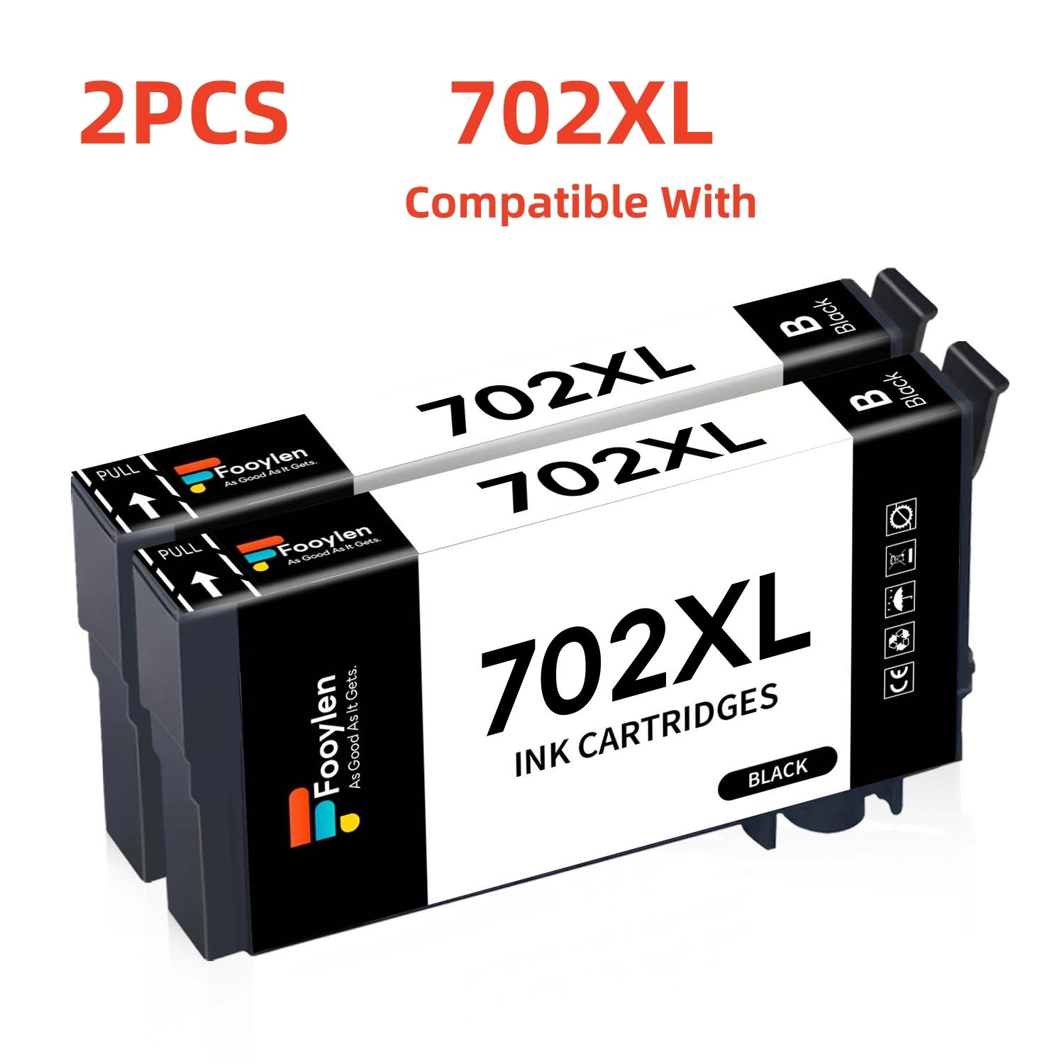 2pk Compatible With 702XL Black Ink For Epson 702 Workforce WF-3720 WF-3730 3733