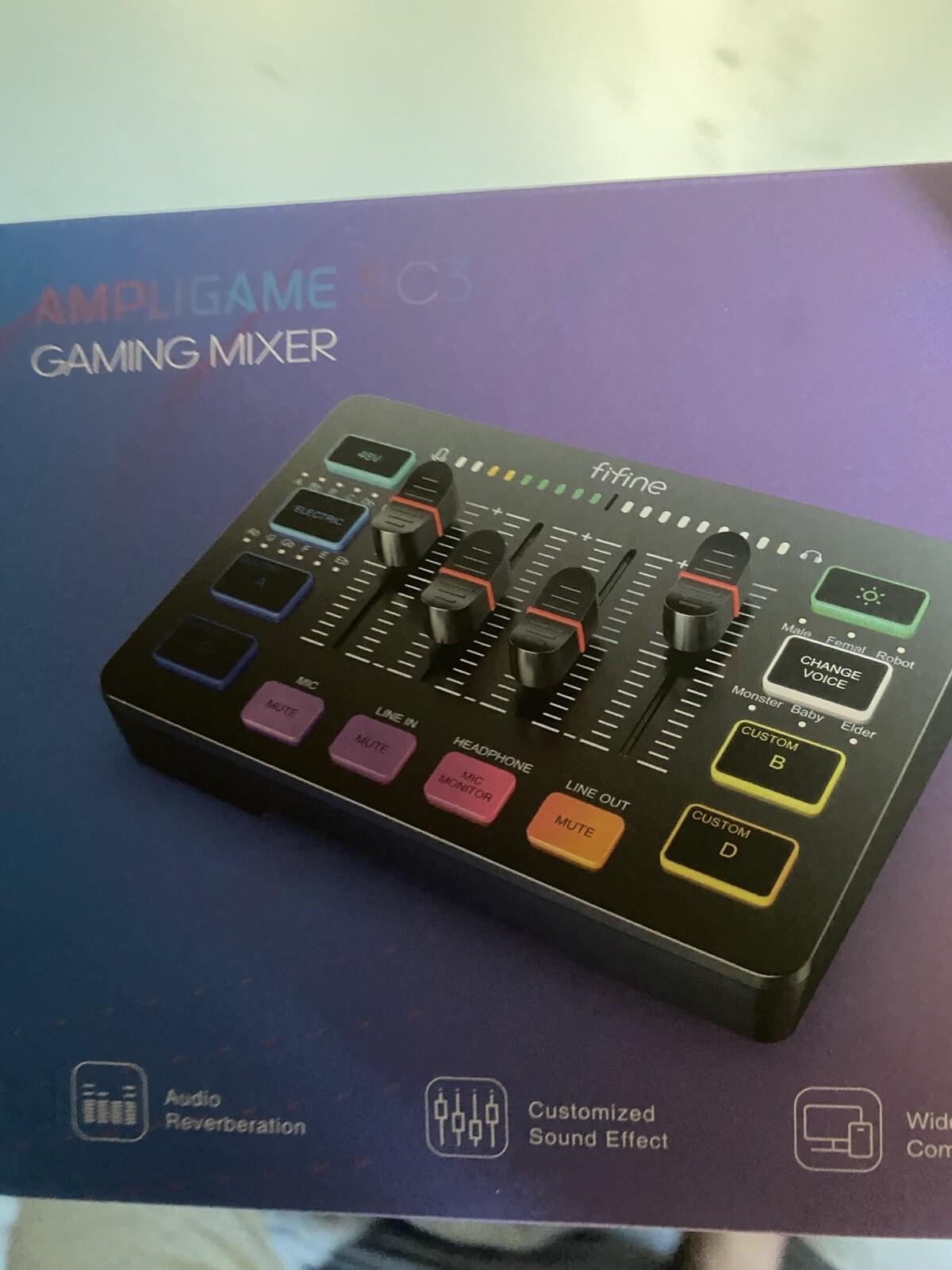 FIFINE Ampligame SC3 Gaming Audio Mixer With XLR Microphone Input