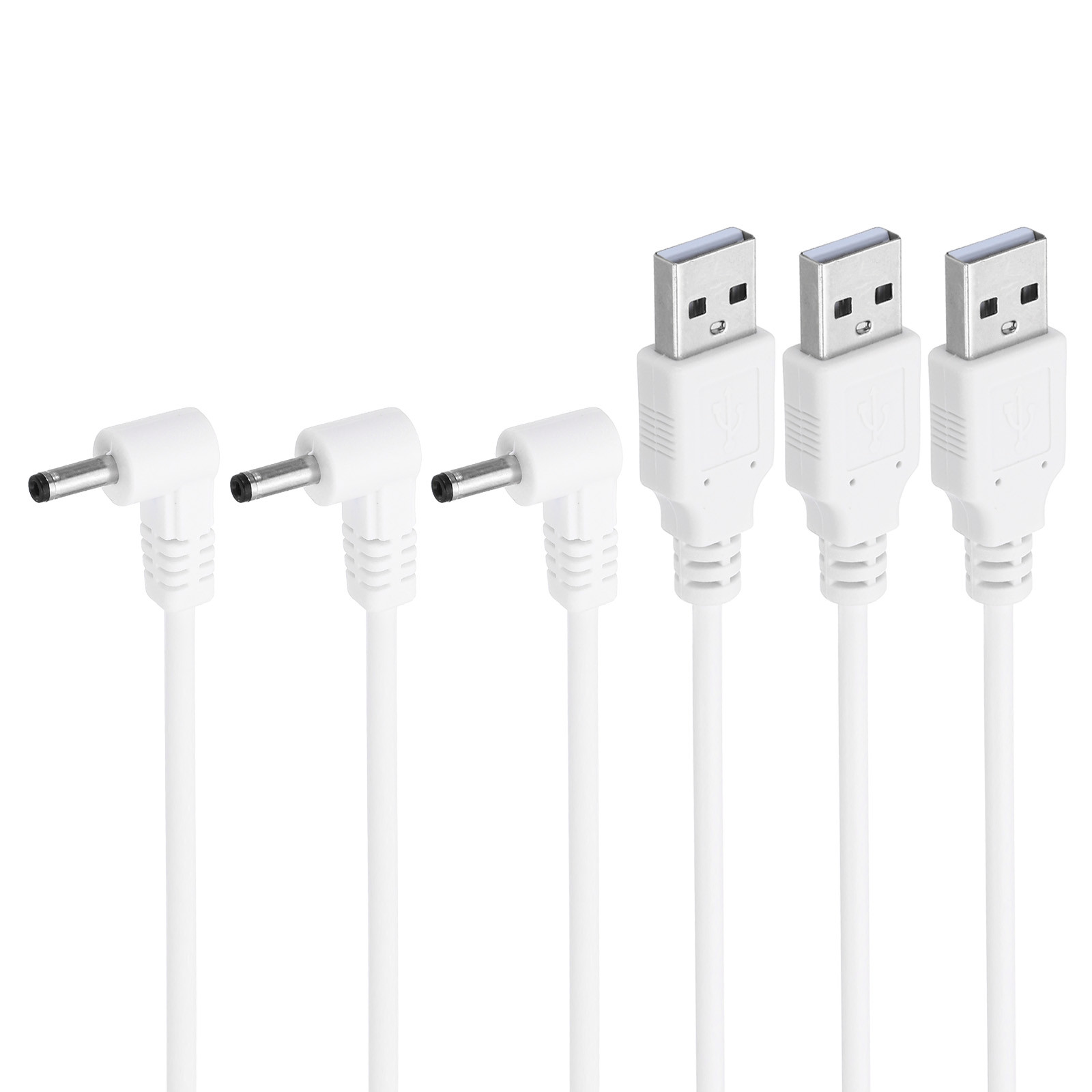 USB 2.0 A Type to DC 3.5x1.35mm 90 Degree Angle Barrel Power Cable 3pcs White