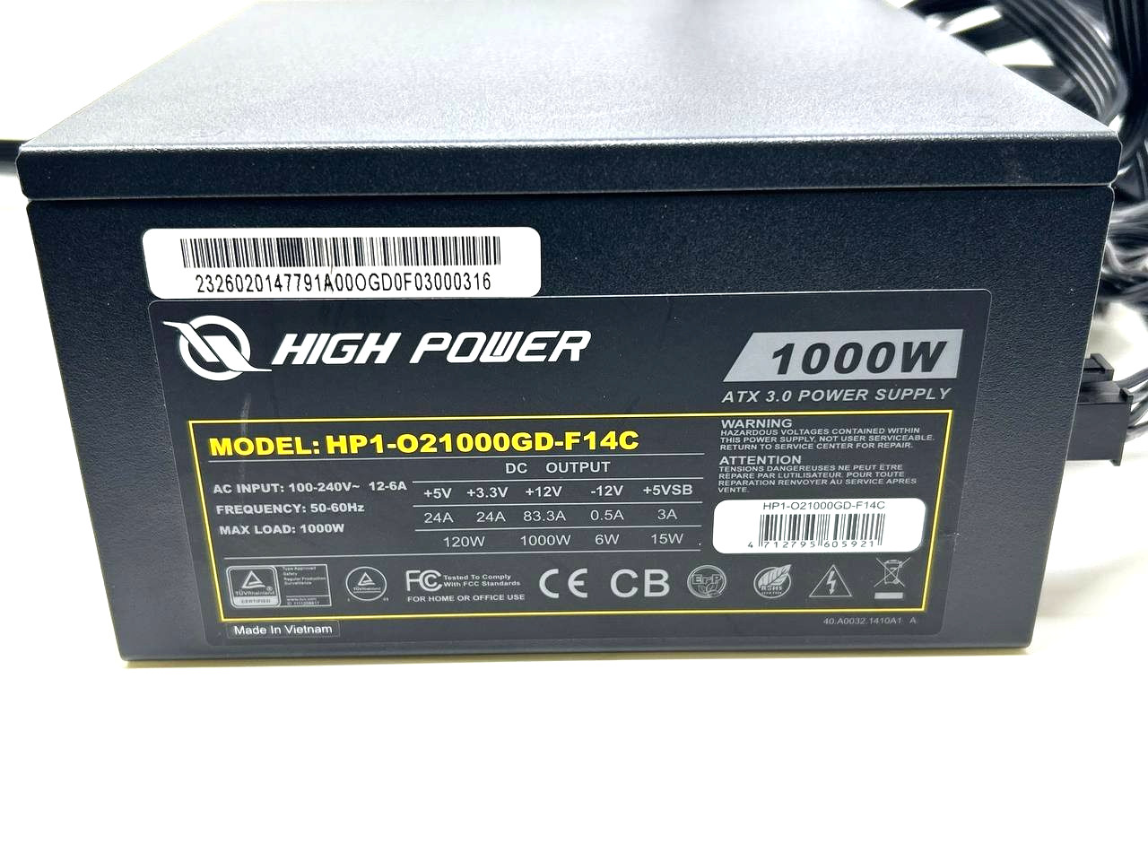 High Power HP1-O21000GD-F14C Power Supply Modular 1000W 80Plus Gold ATX 3.0 0055
