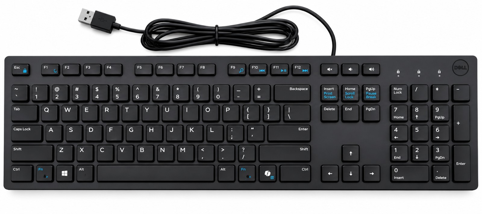 Genuine Dell KB216 Wired USB OEM Keyboard Full Size QWERTY Numeric Keypad Black