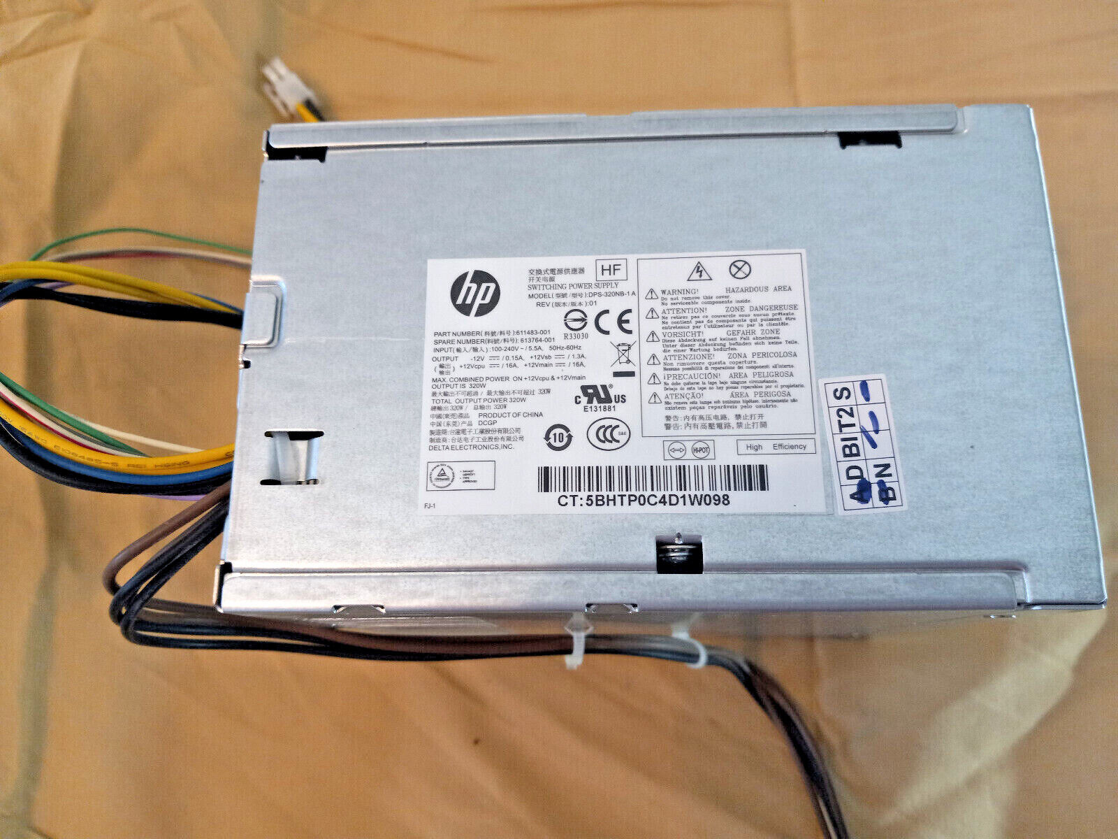 HP DPS-320NB-1A 611483-001 Power Supply Input 100-240V Output 320W MAX  L-K