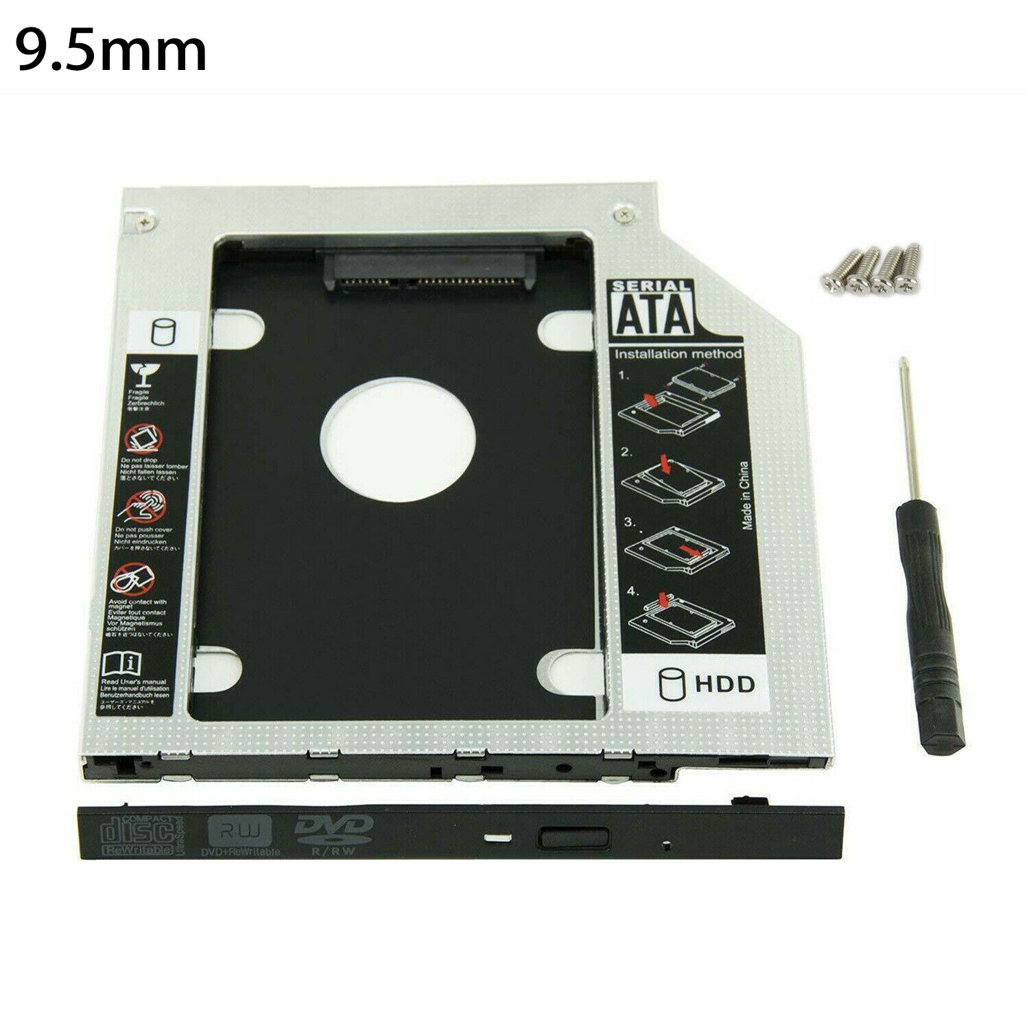 9.5mm Universal For SATA 2nd HDD SSD Hard Drive Caddy CD/DVD-ROM Optical Bay