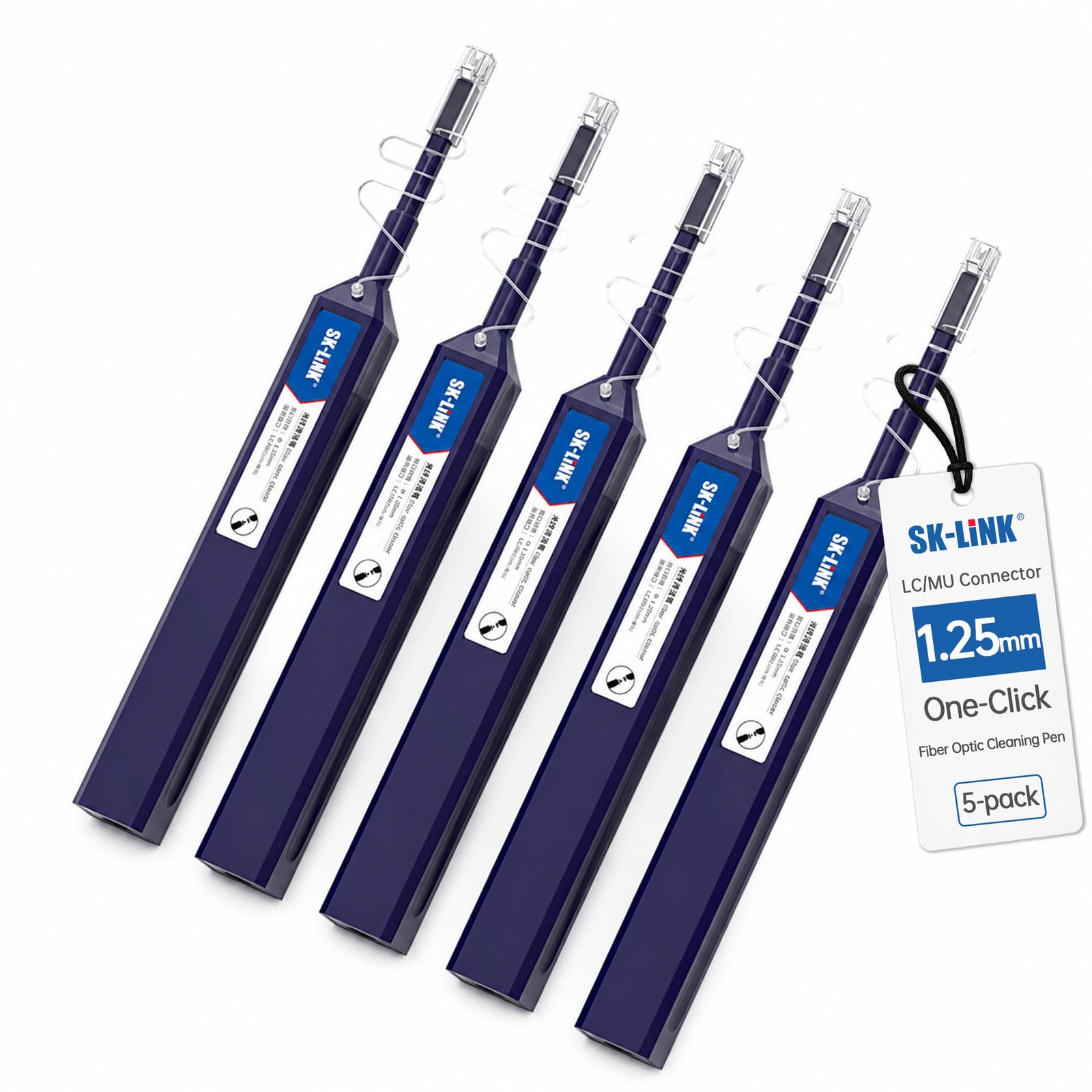 5 Pack 1.25mm LC MU One Click Fiber Optic Cord Connector Cleaner UPC APC Pen