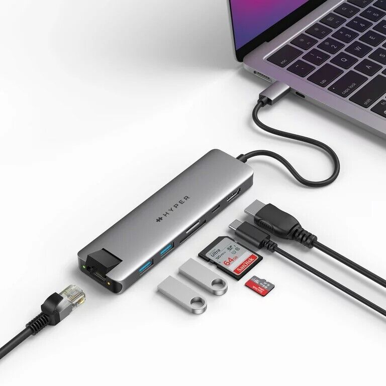 Silver HyperDrive 7-in-1 USB-C Hub: HD22HWM - Ultimate Connectivity