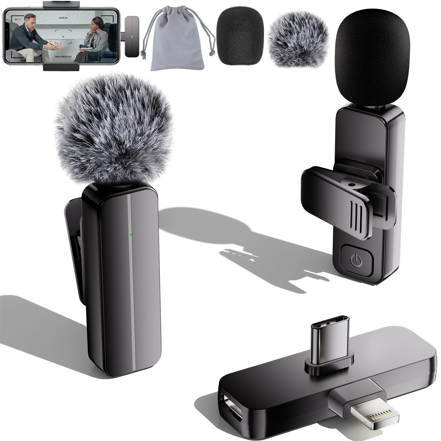Wireless Mini Microphone for iPhone - 2 Pack Lavalier bluetooth Microphone
