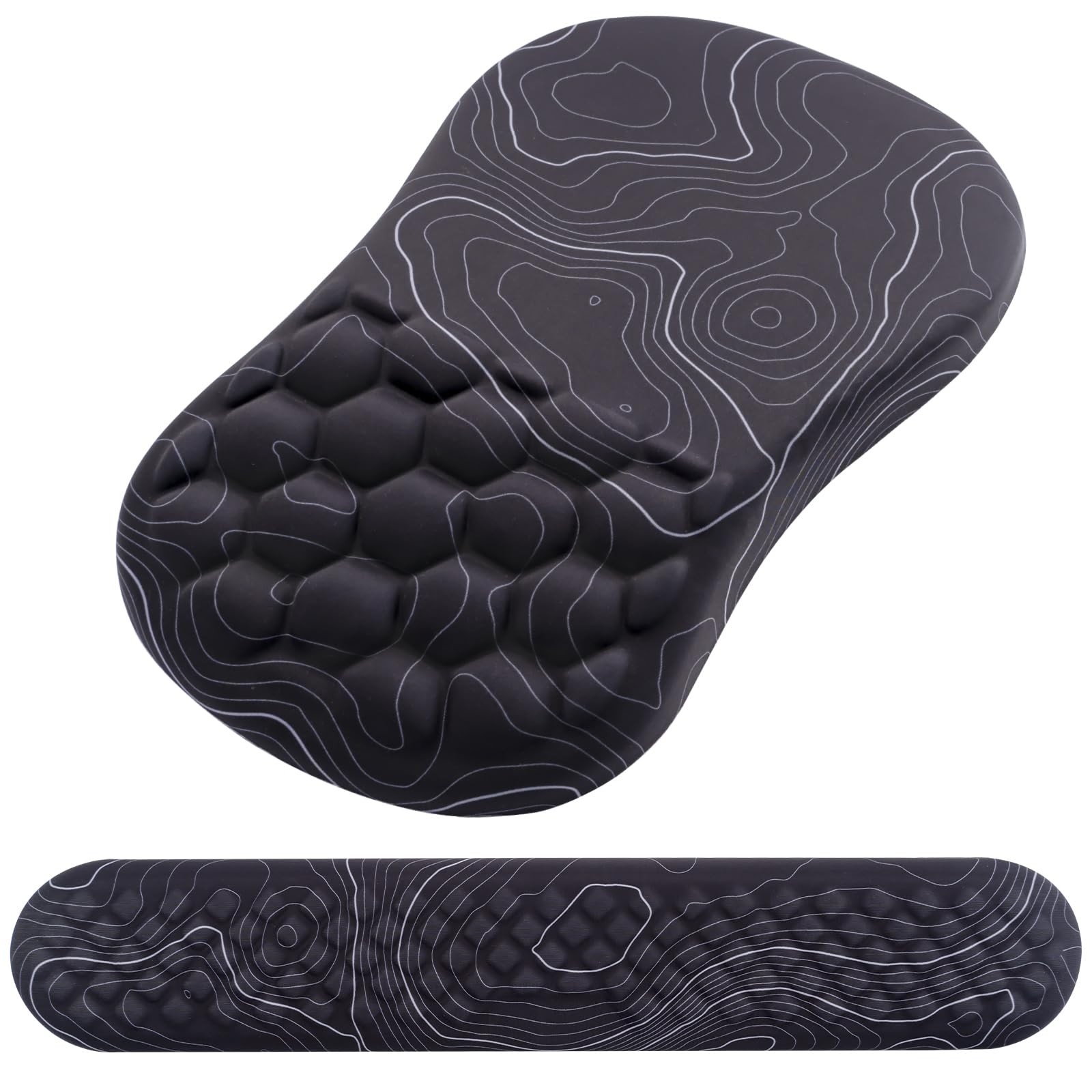 2in1 Keyboard Wrist Rest Ergonomic Mouse Pad Set Black White