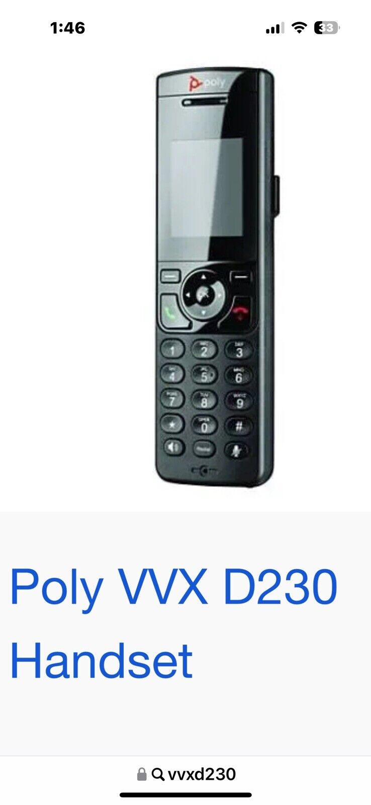 Polycom Vvx D230 Wireless Handset Ip