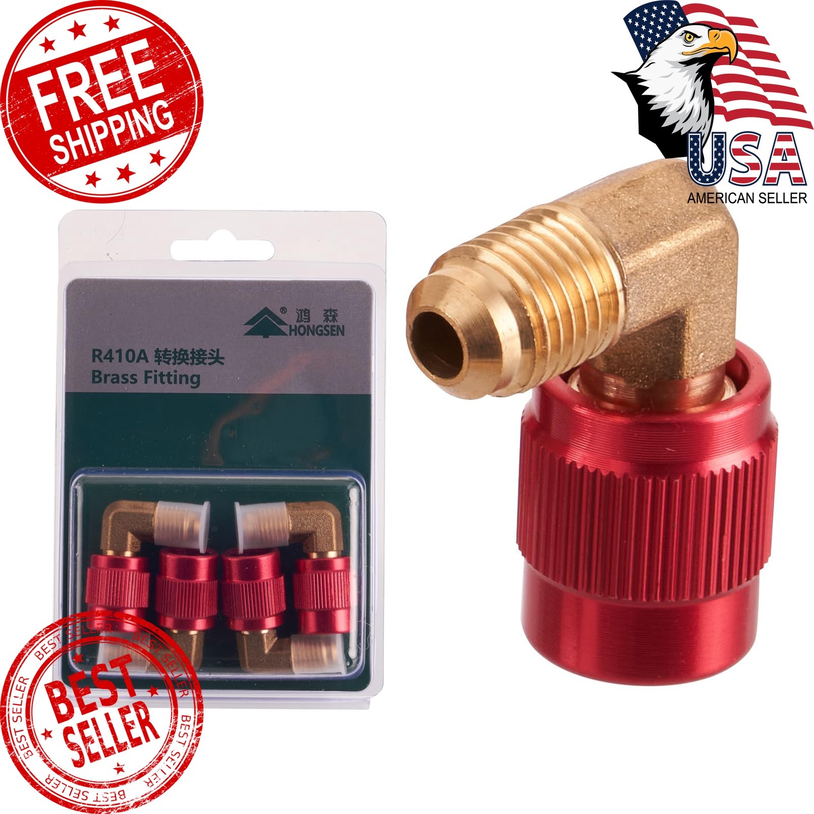 HONG SEN R410A Adapter 4-Pack Set, 1/4" SAE Male to 5/16" SAE Female, A2L Ref...