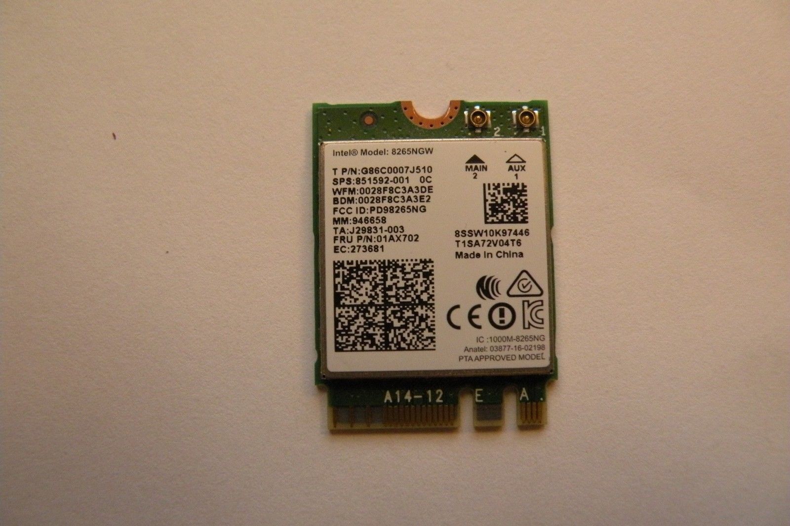 Genuine 98265NGW Intel Wifi Card 01AX702 1AX702 Tested good