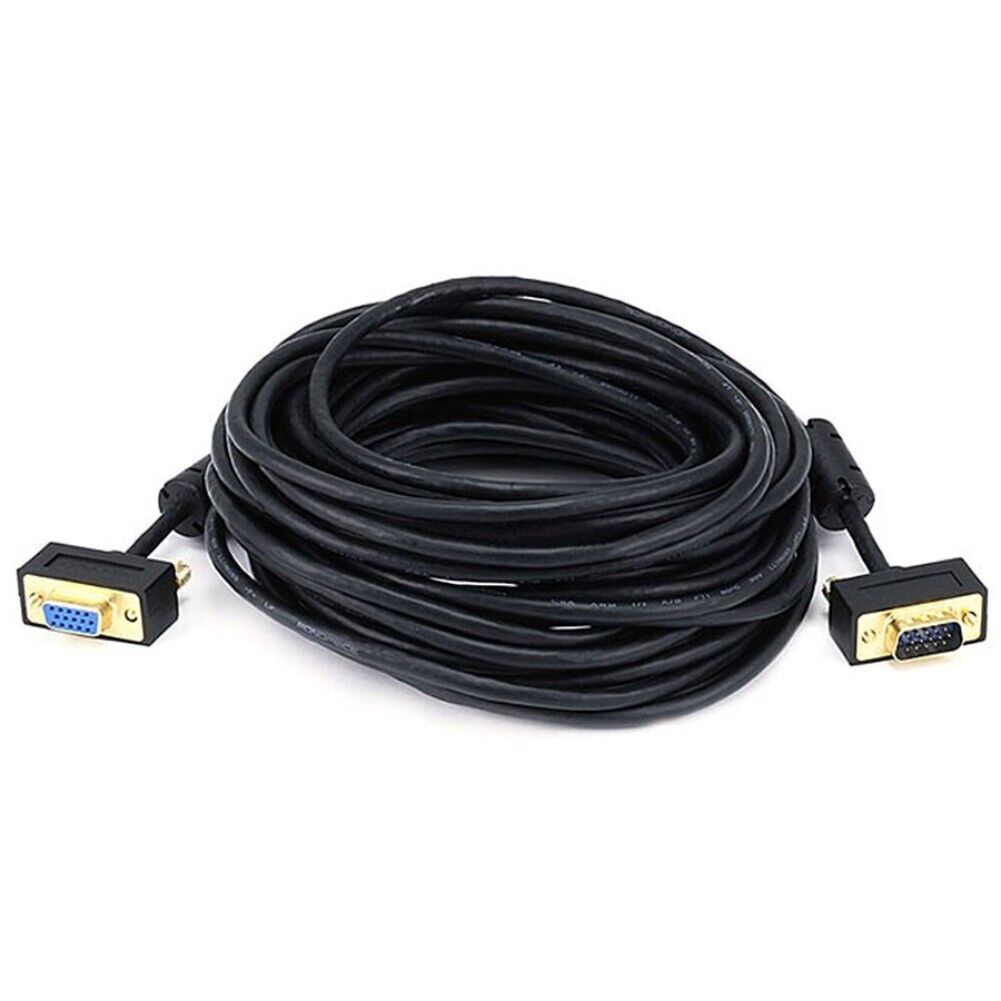 35FT Monitor Cable SVGA VGA Male to Female Ultra Slim w/ Ferrites Gold Plated