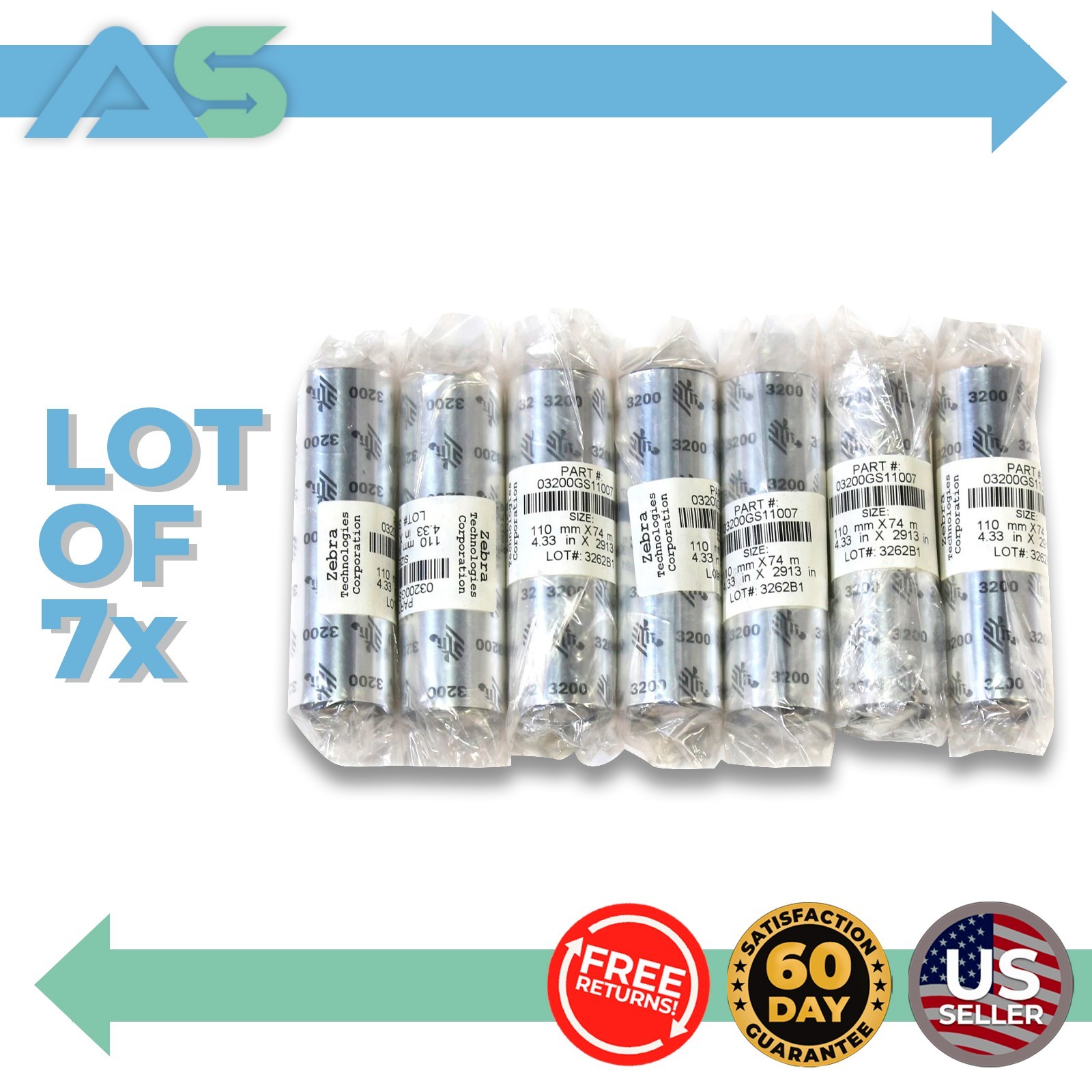 Zebra 4.33" x 2913" High Performance Wax Resin Ribbon | 03200GS11007 - Lot of 7