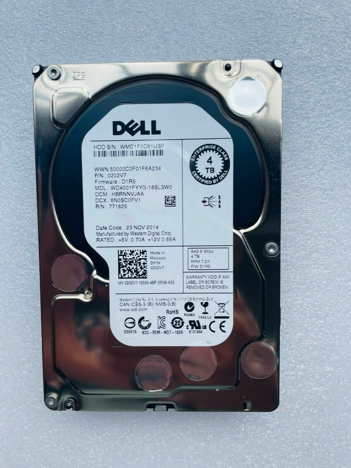 new Dell ENTERPRISE 202V7 4TB 7.2K RPM 6Gb/s 3.5" SAS Hard Drive