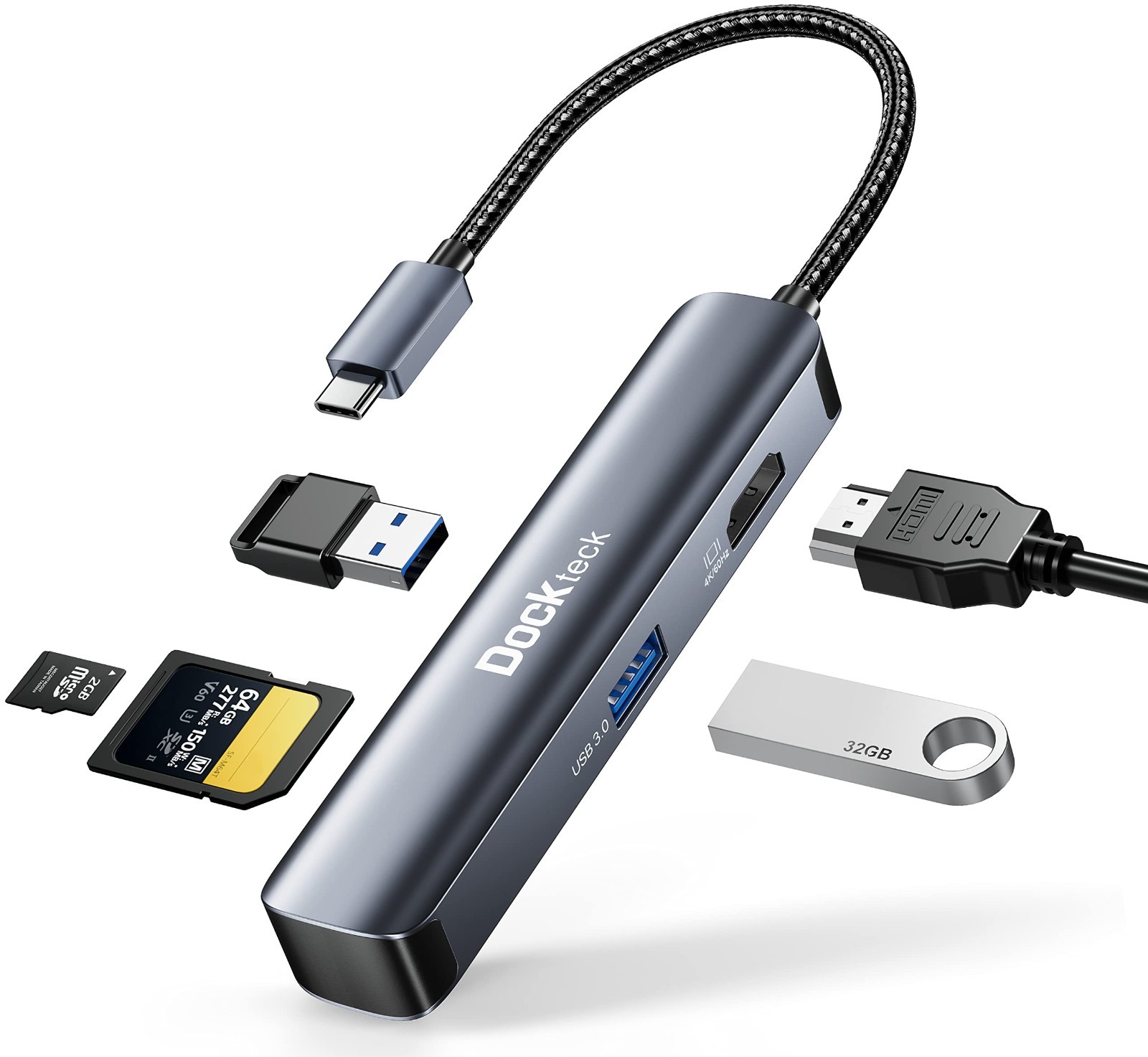 USB C Hub Multiport Adapter - Dockteck 5 in 1 USB-C Dongle Hub with 4K 60Hz HDMI