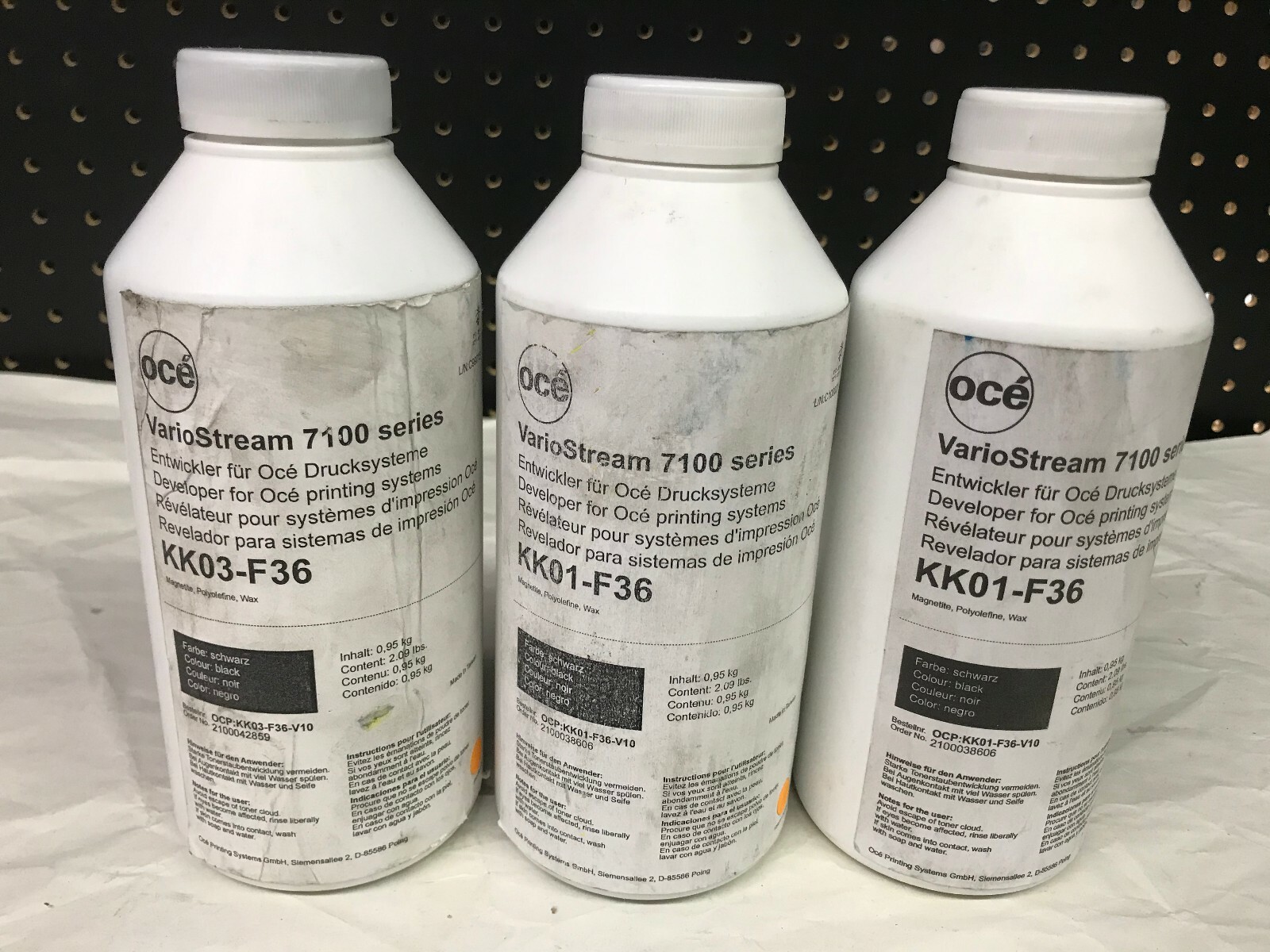 Lot 3 Bottles Oce Developer VarioStream 7100 Series KK03-F36 KK01-F36