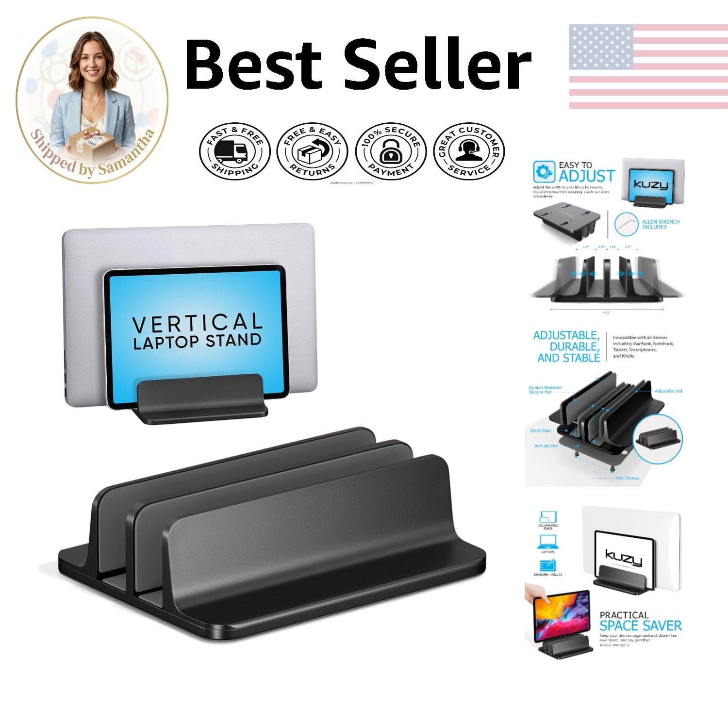 Adjustable Vertical Laptop Stand - Sleek Dual-Slot Design for MacBook & Tablets
